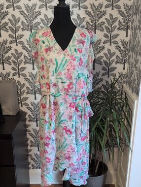 a.new.day Floral V-Neck Tiered Midi Dress